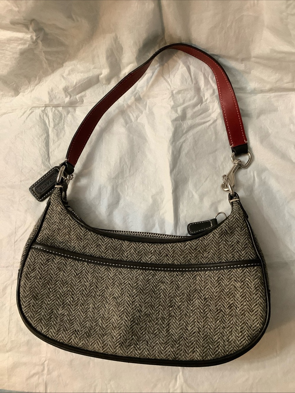 Coach 9398 Vintage Y2K Soho Baguette Herringbone Wool Leather Bag Gray/Black - Picture 15 of 16